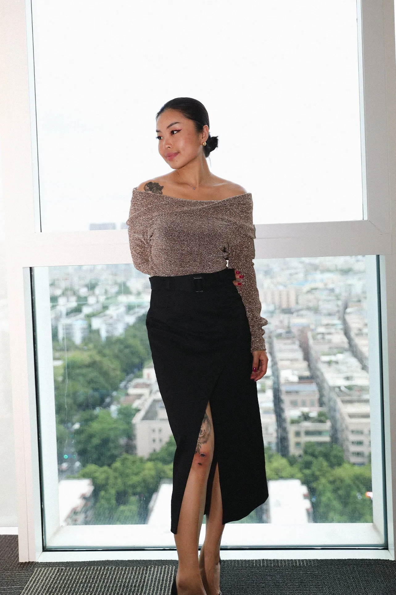 ACETATE JACQUARD PENCIL SKIRT