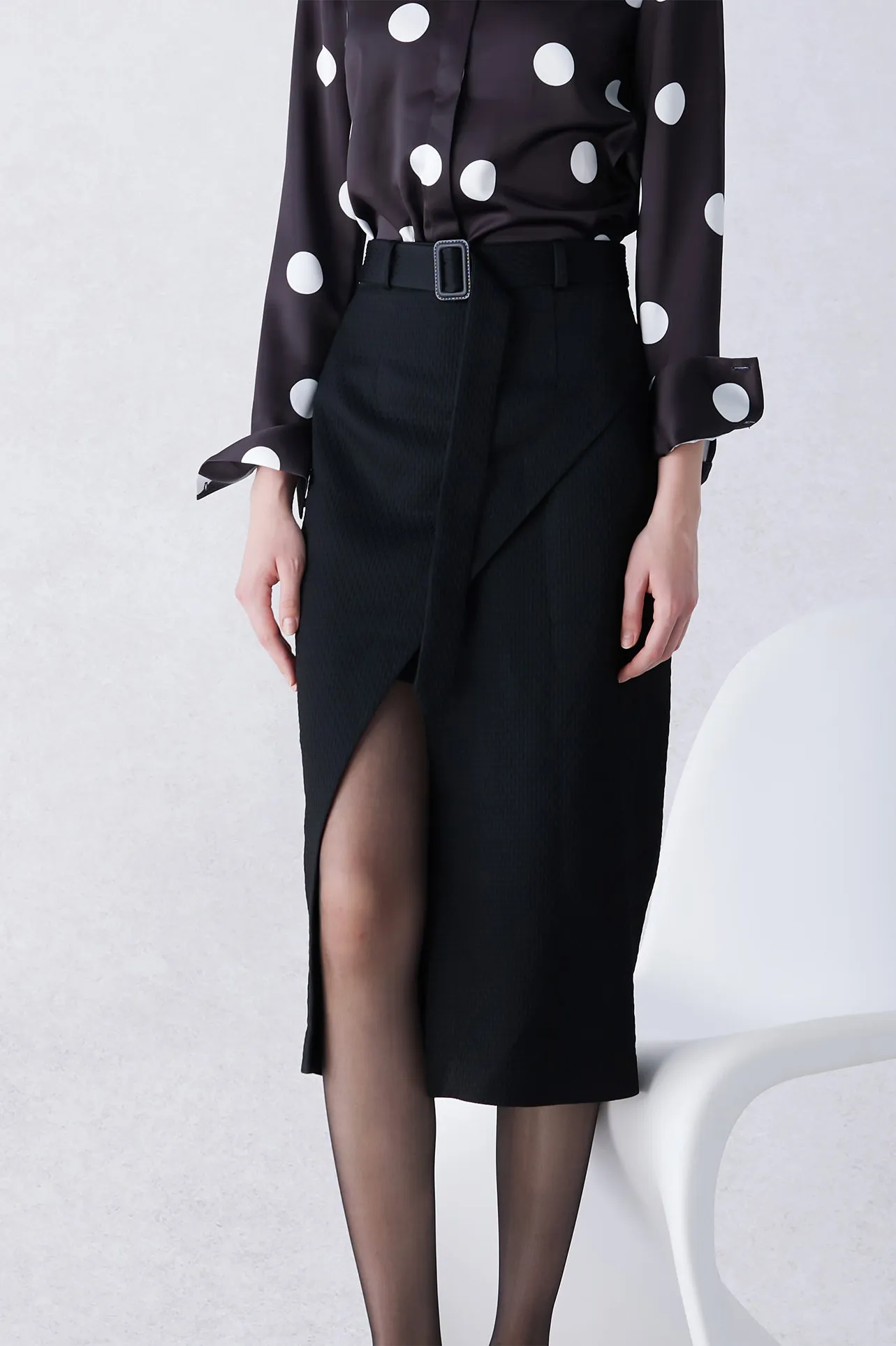 ACETATE JACQUARD PENCIL SKIRT