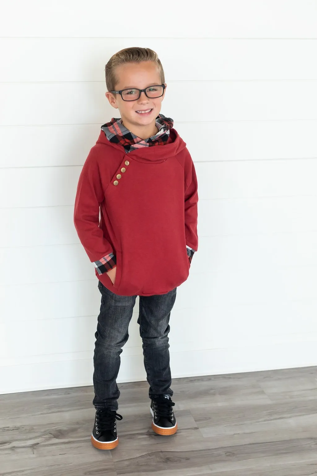Ampersand Ave - Kids' Double Hood(TM) Hoodie in Cranberry Plaid
