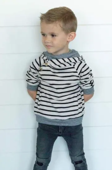 Ampersand Ave - Kids' Double Hood(TM) Hoodie in Cream with Stripes