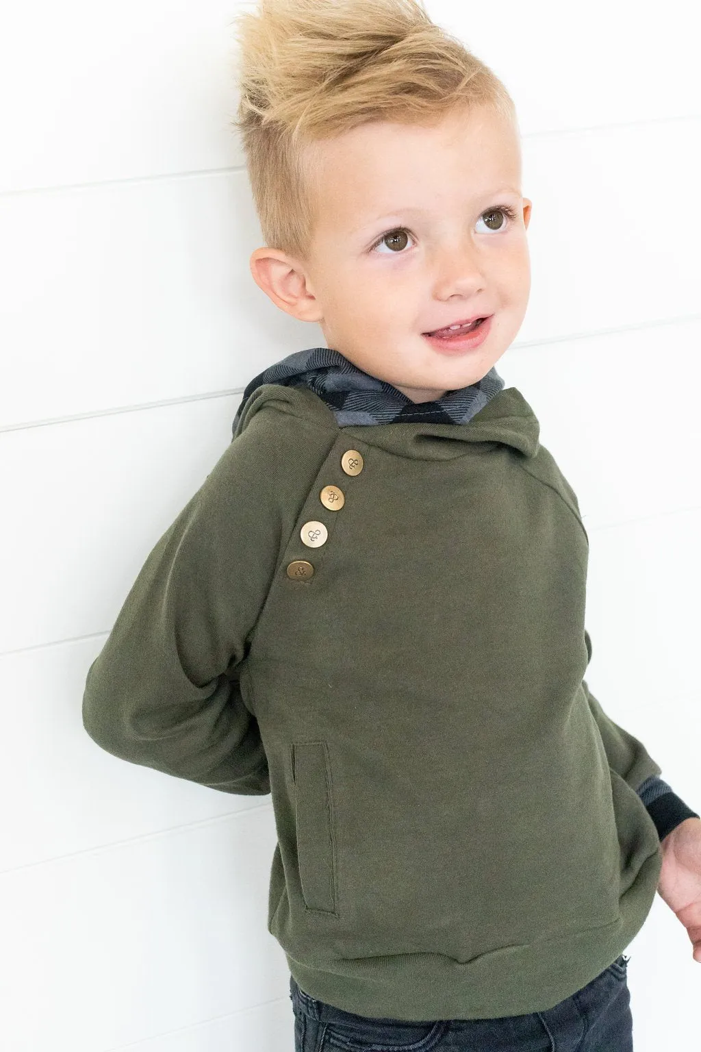 Ampersand Ave - Kids' Double Hood(TM) Hoodie in Evergreen Buffalo