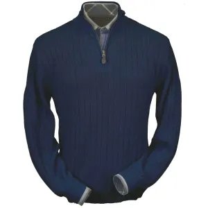 Baby Alpaca 'Links Stitch' Half-Zip Mock Neck Sweater in Navy Heather by Peru Unlimited