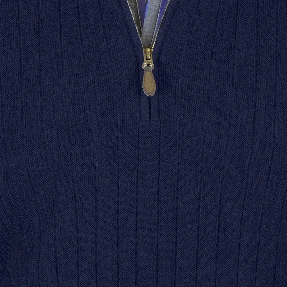 Baby Alpaca 'Links Stitch' Half-Zip Mock Neck Sweater in Navy Heather by Peru Unlimited