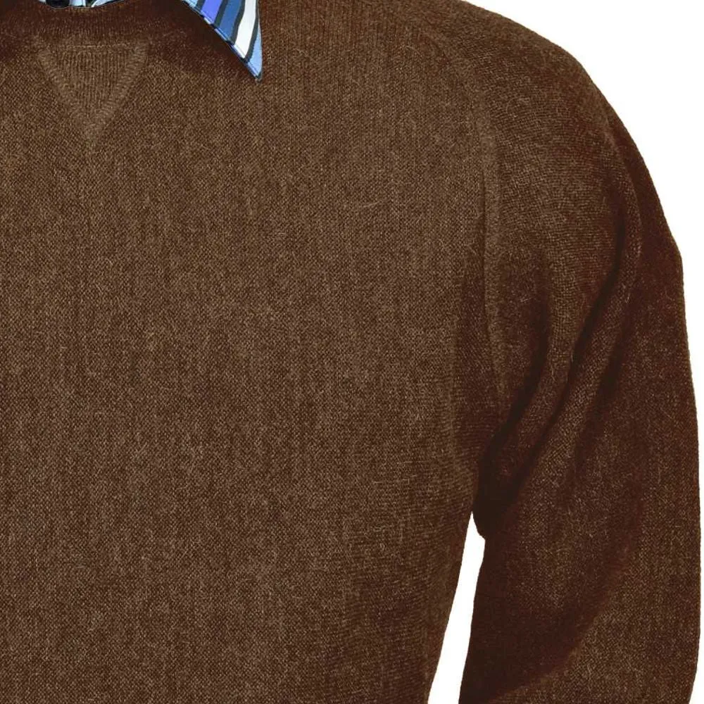 Baby Alpaca 'Links Stitch' Sweatshirt-Style Crew Neck Sweater in Khaki Heather by Peru Unlimited