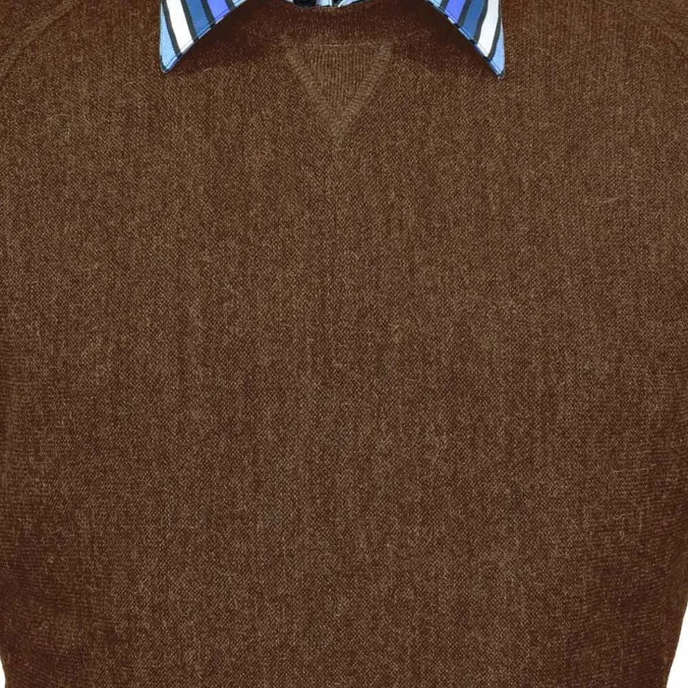 Baby Alpaca 'Links Stitch' Sweatshirt-Style Crew Neck Sweater in Khaki Heather by Peru Unlimited