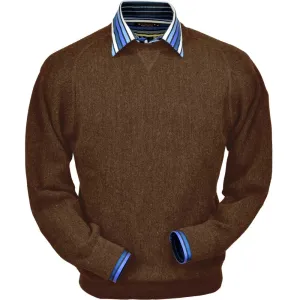 Baby Alpaca 'Links Stitch' Sweatshirt-Style Crew Neck Sweater in Khaki Heather by Peru Unlimited