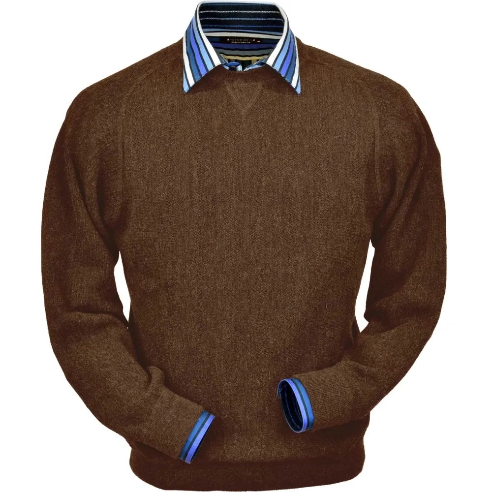 Baby Alpaca 'Links Stitch' Sweatshirt-Style Crew Neck Sweater in Khaki Heather by Peru Unlimited