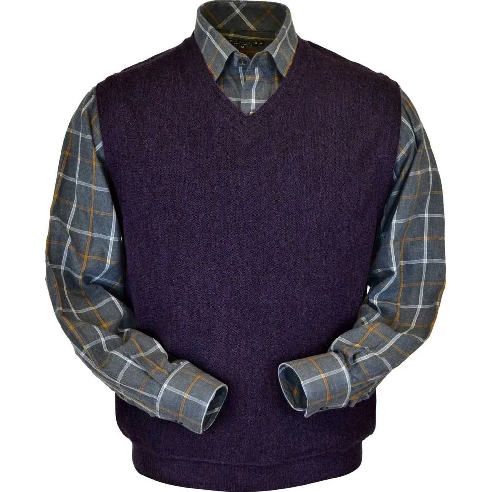 Baby Alpaca 'Links Stitch' V-Neck Sweater Vest in Plum Heather by Peru Unlimited
