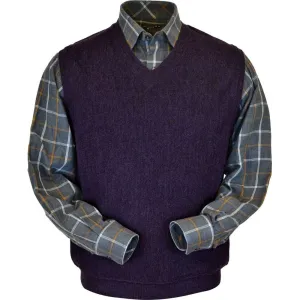 Baby Alpaca 'Links Stitch' V-Neck Sweater Vest in Plum Heather by Peru Unlimited