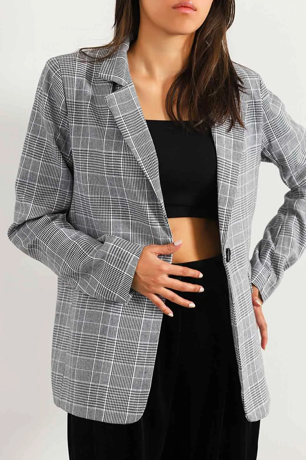 BASIC CHECKERED BLAZER