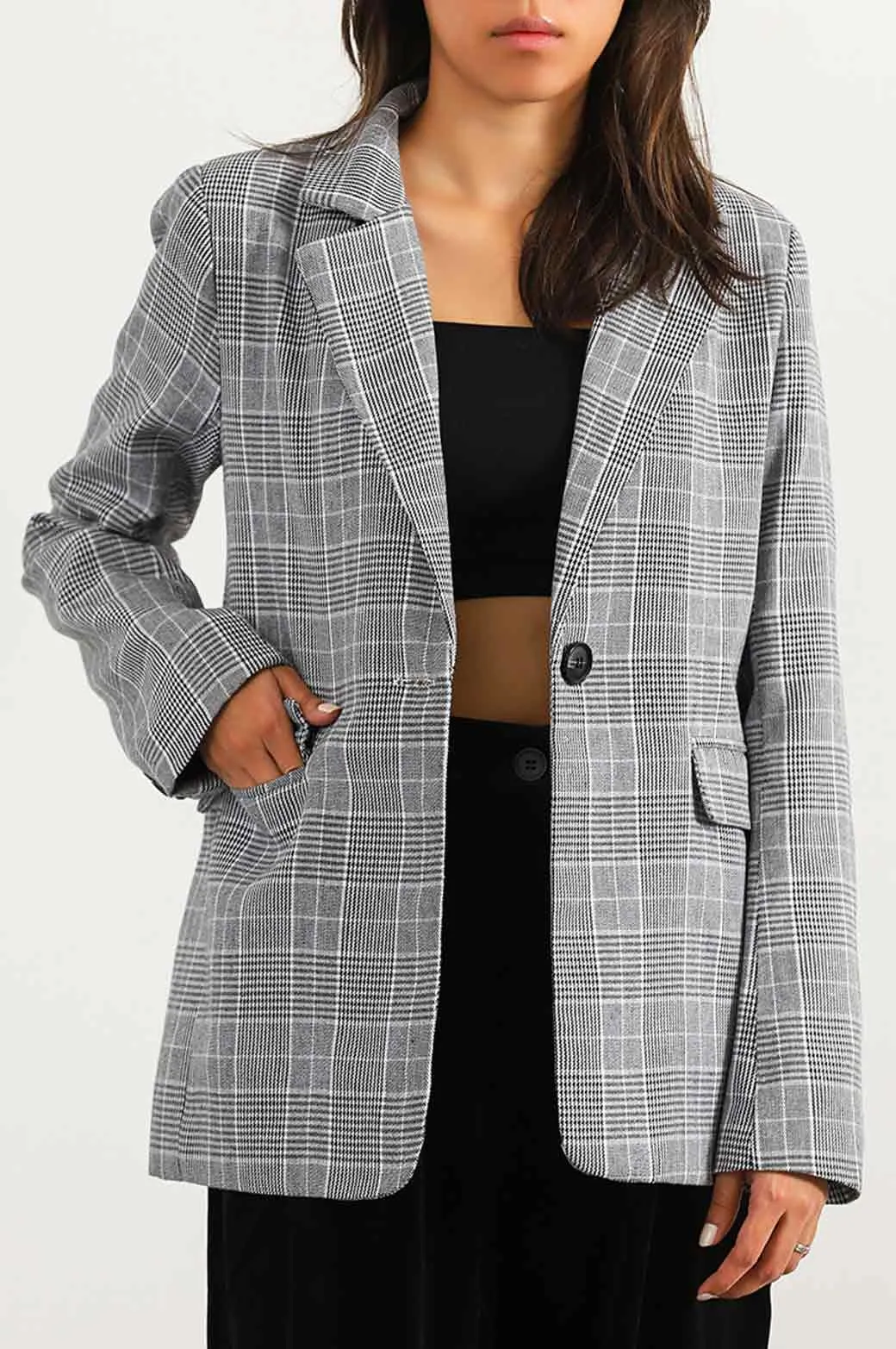 BASIC CHECKERED BLAZER