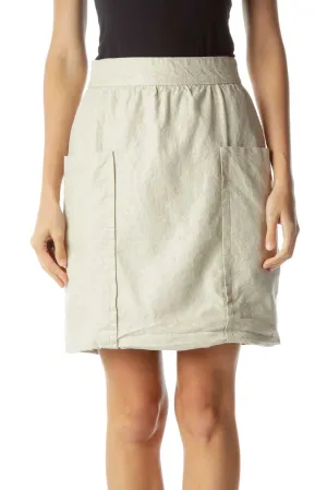 Beige Linen Pocketed Mini Skirt