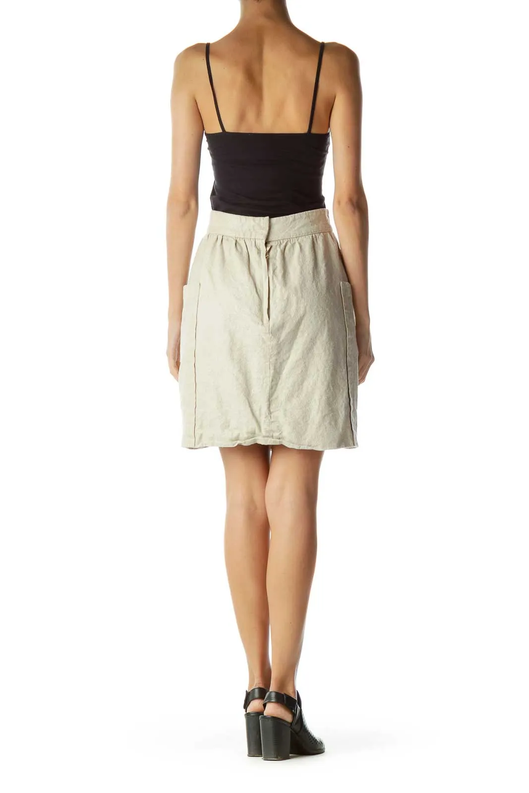 Beige Linen Pocketed Mini Skirt