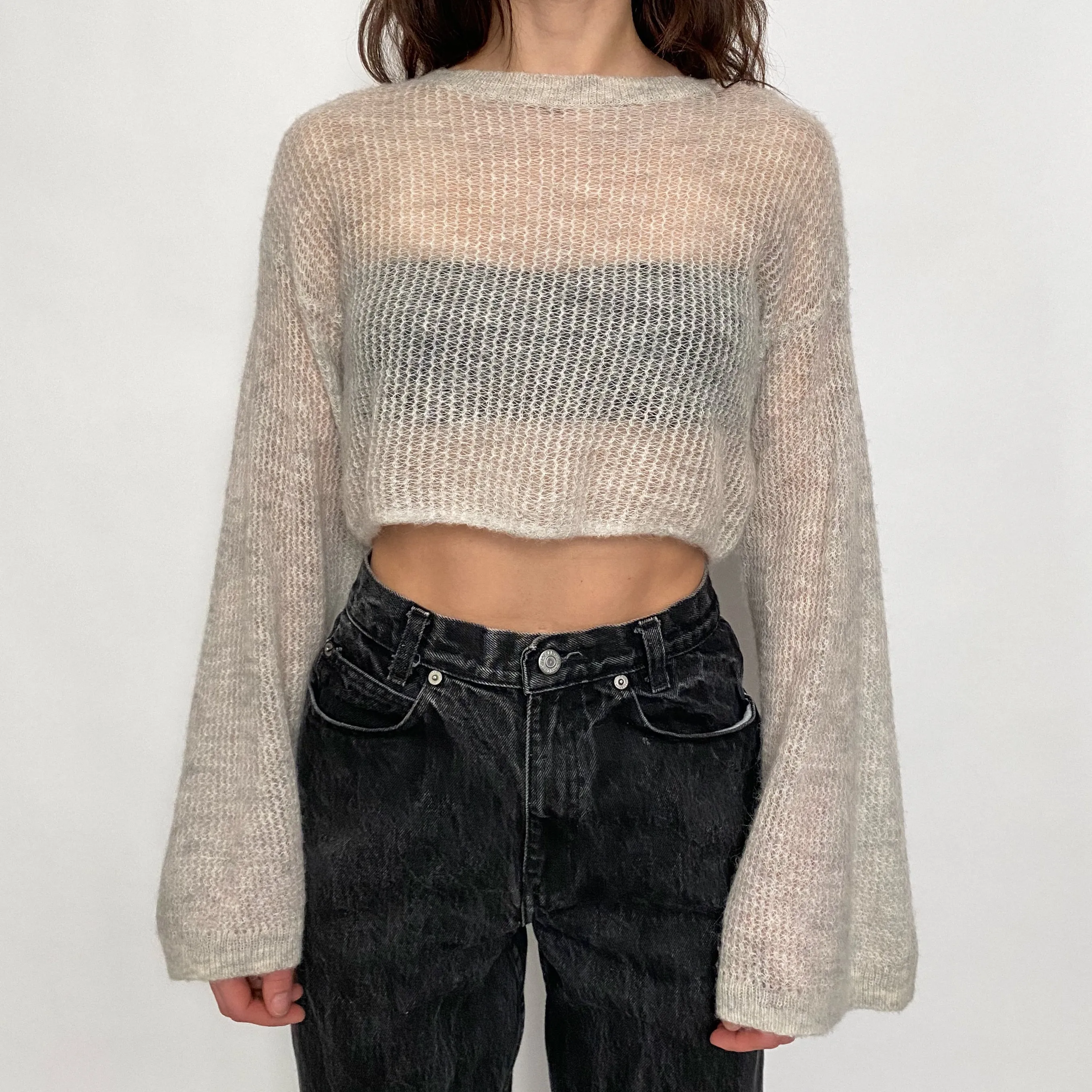 bell sleeve cropped sweater - xs