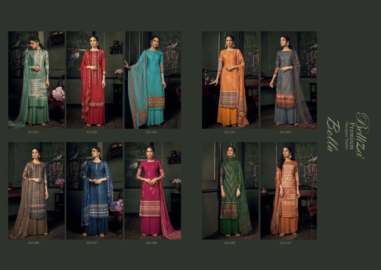 Belliza Designer Studio Launched Bella Pashmina Printed Embroidery Work Fancy Designer Salwar Kameez