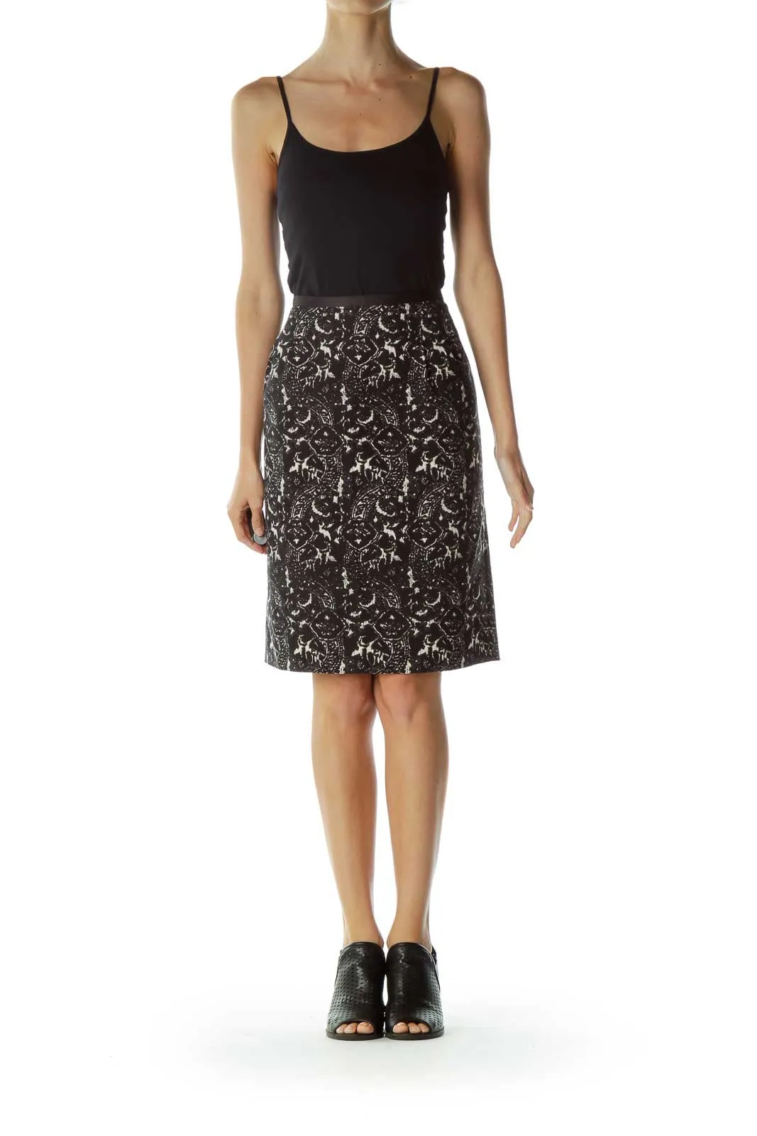 Black Beige Print Pencil Skirt