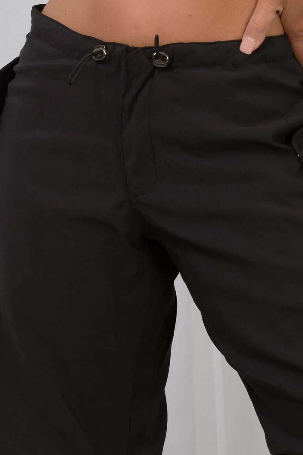 Black Cargo Pants With Toggle Detail