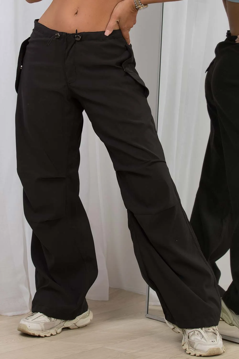 Black Cargo Pants With Toggle Detail