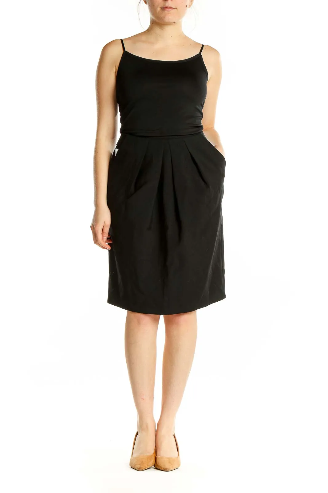 Black Pleated Wool Blend Skirt
