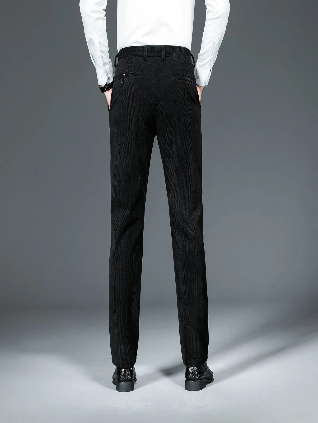 Black Slant Pockets Corduroy Tailored Trousers