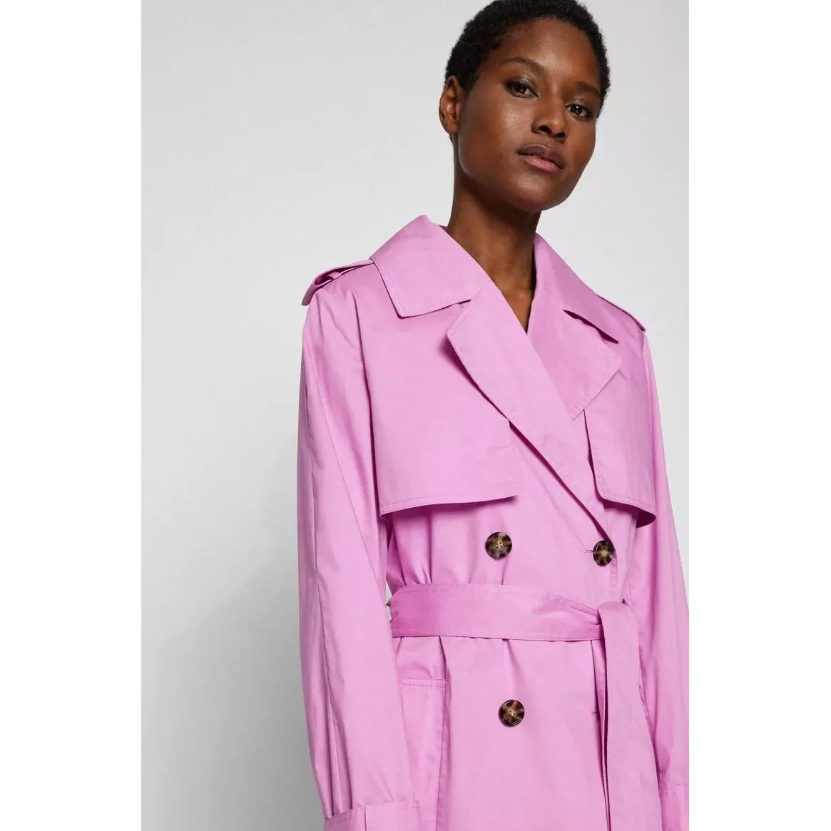 BOSS COTTON-BLEND TRENCH COAT WITH FABRIC BELT