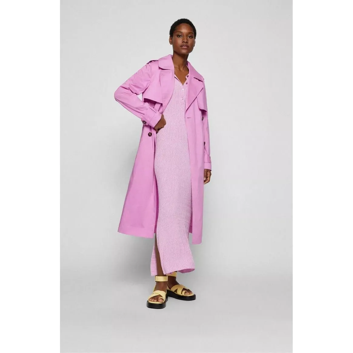 BOSS COTTON-BLEND TRENCH COAT WITH FABRIC BELT