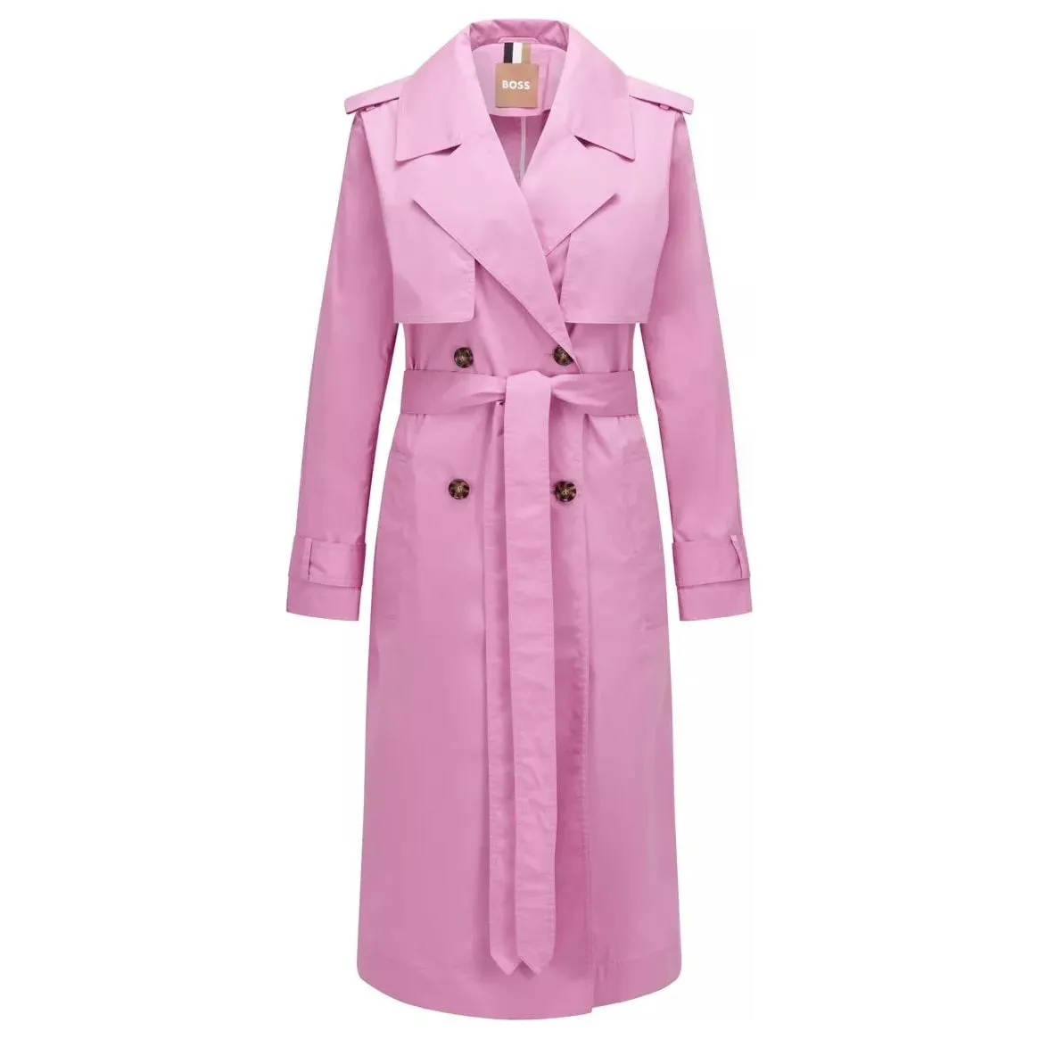 BOSS COTTON-BLEND TRENCH COAT WITH FABRIC BELT