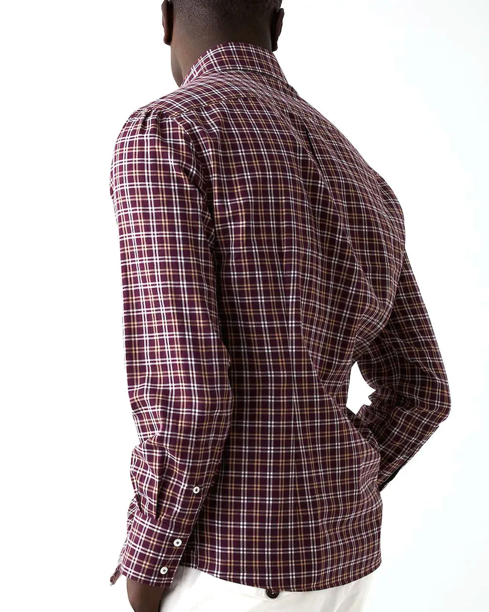 Burgundy Plaid Twill Slim Fit Shirt