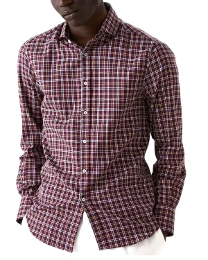 Burgundy Plaid Twill Slim Fit Shirt