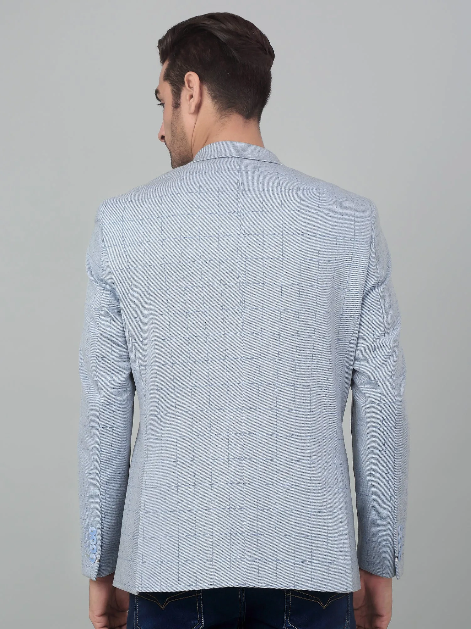 Cantabil Men Blue Checkered Notch Lapel Casual Blazer