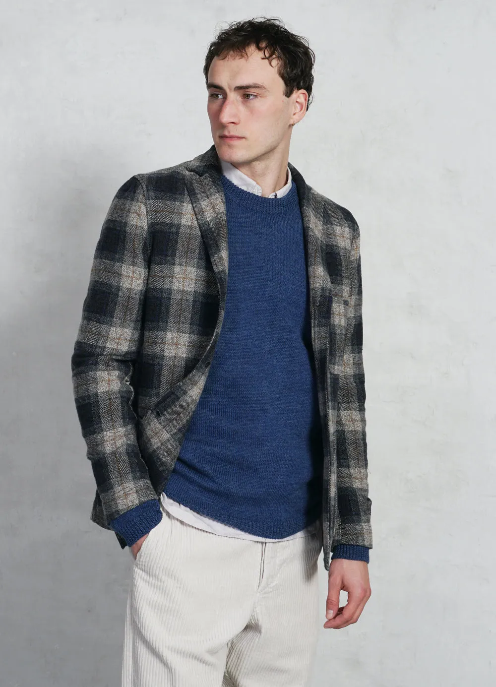 CHARLIE 28-33-5 | Easy Three Button Blazer | Blue Grey Checks