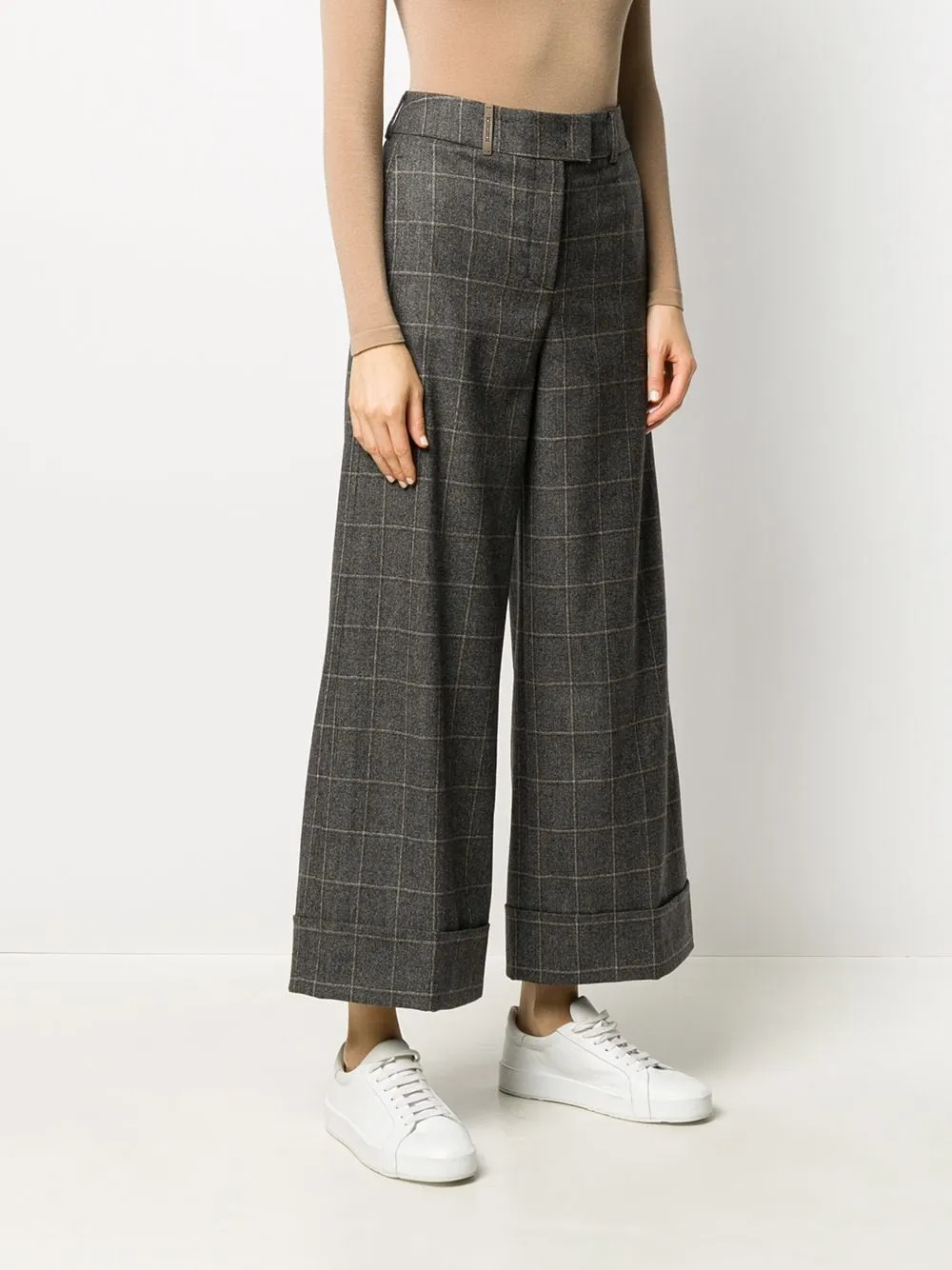 checked wide-leg trousers