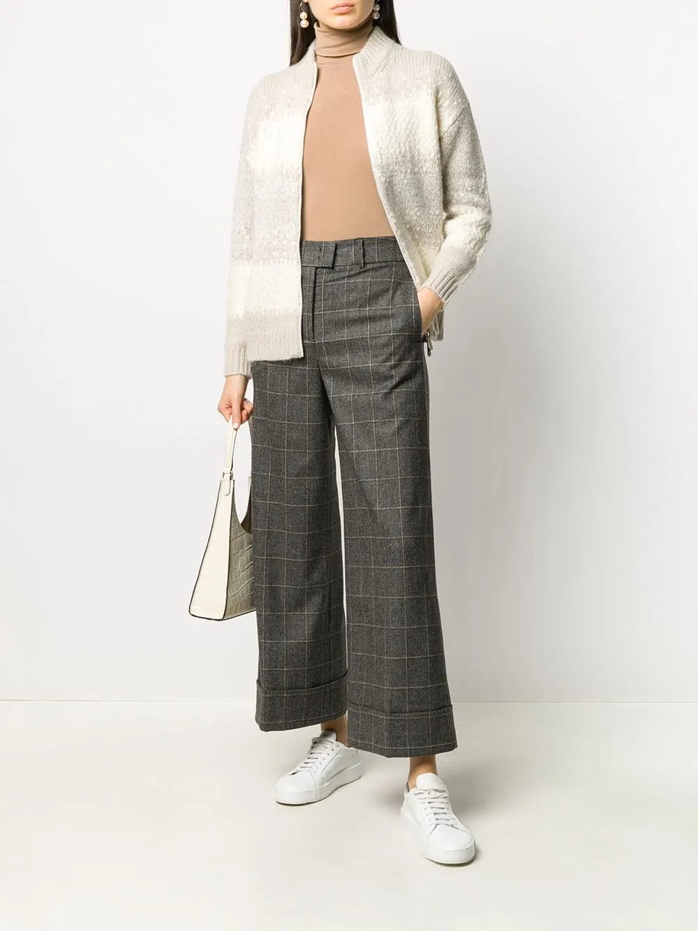 checked wide-leg trousers