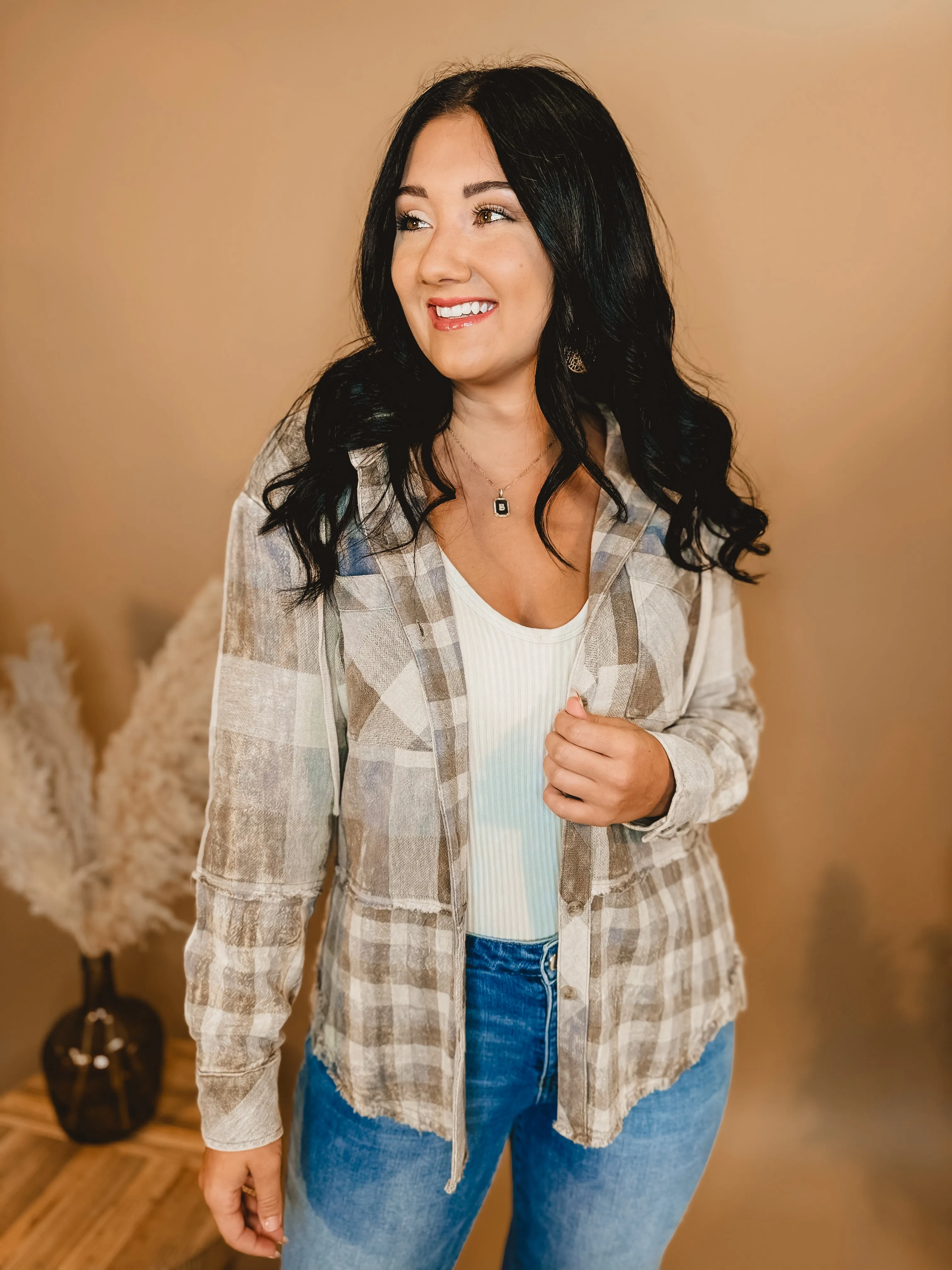 Checkered Hoodie Jacket - Denim Blue Mix