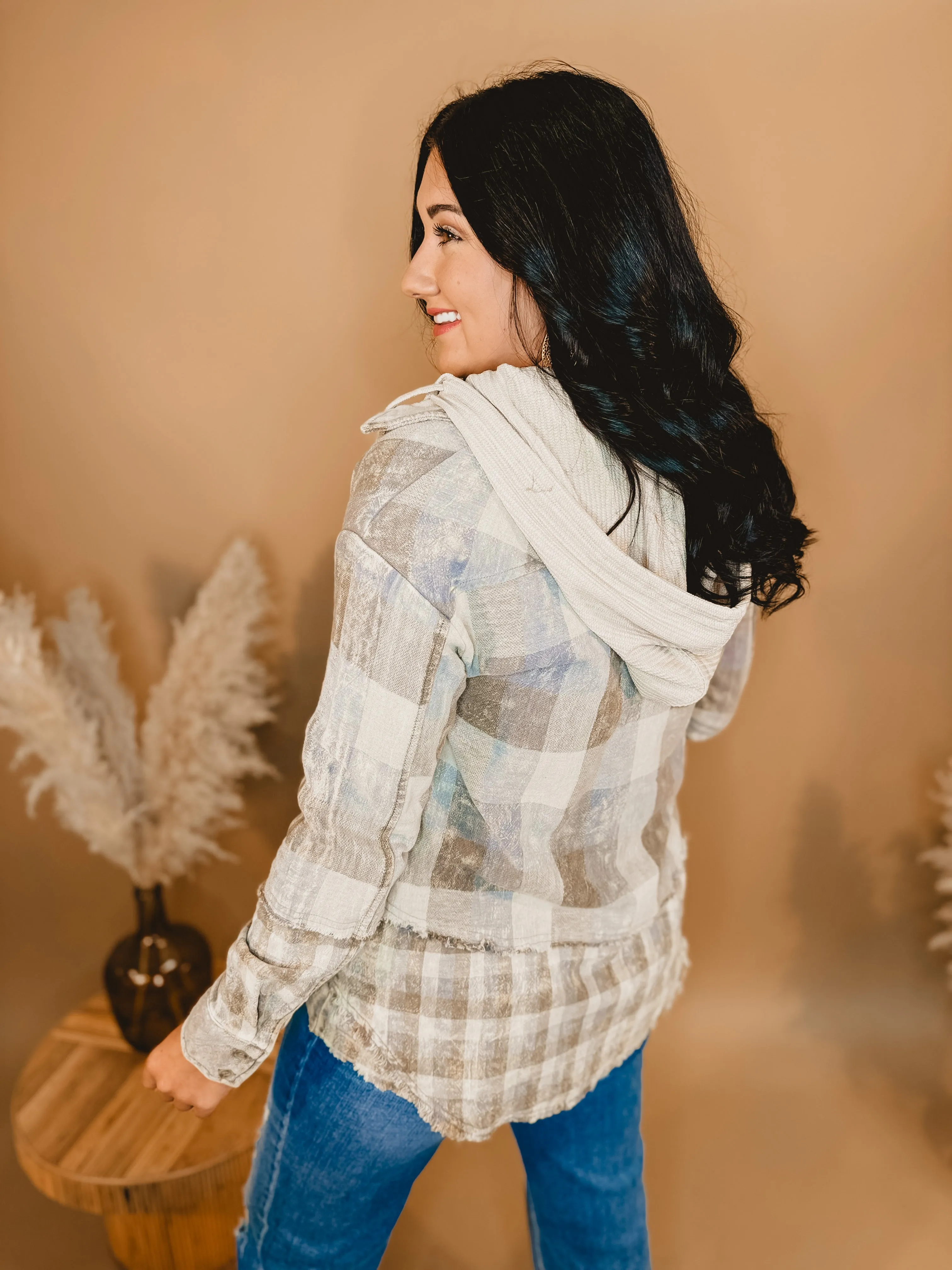 Checkered Hoodie Jacket - Denim Blue Mix