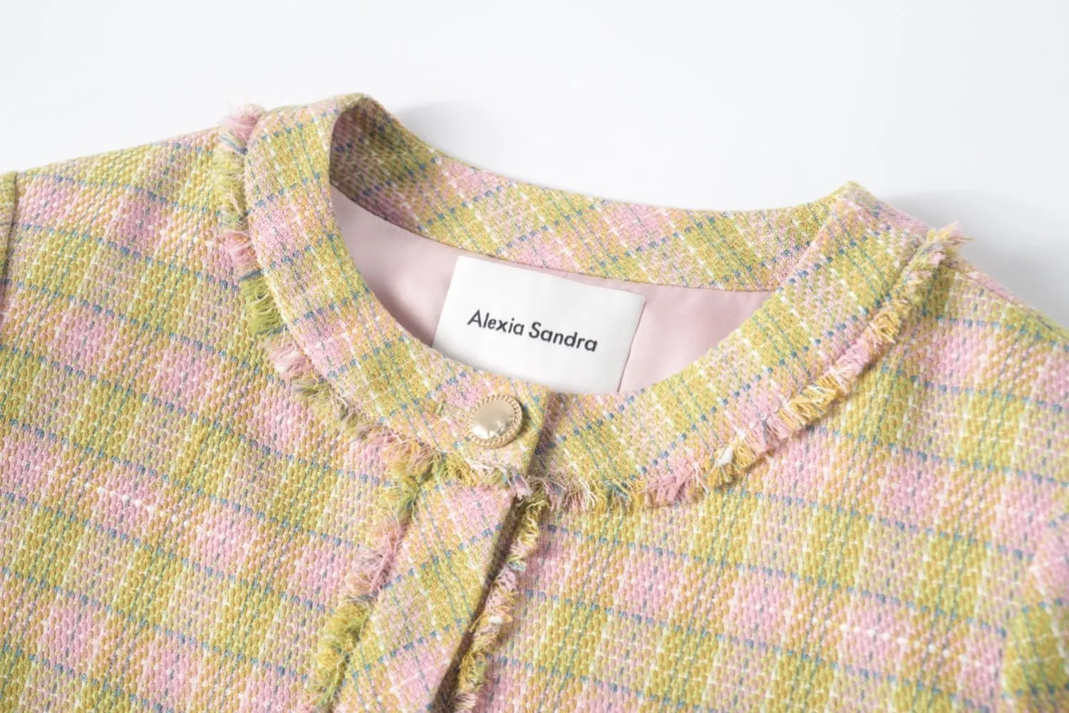 Checkered Tweed Plaid Blazer in Pink And Green