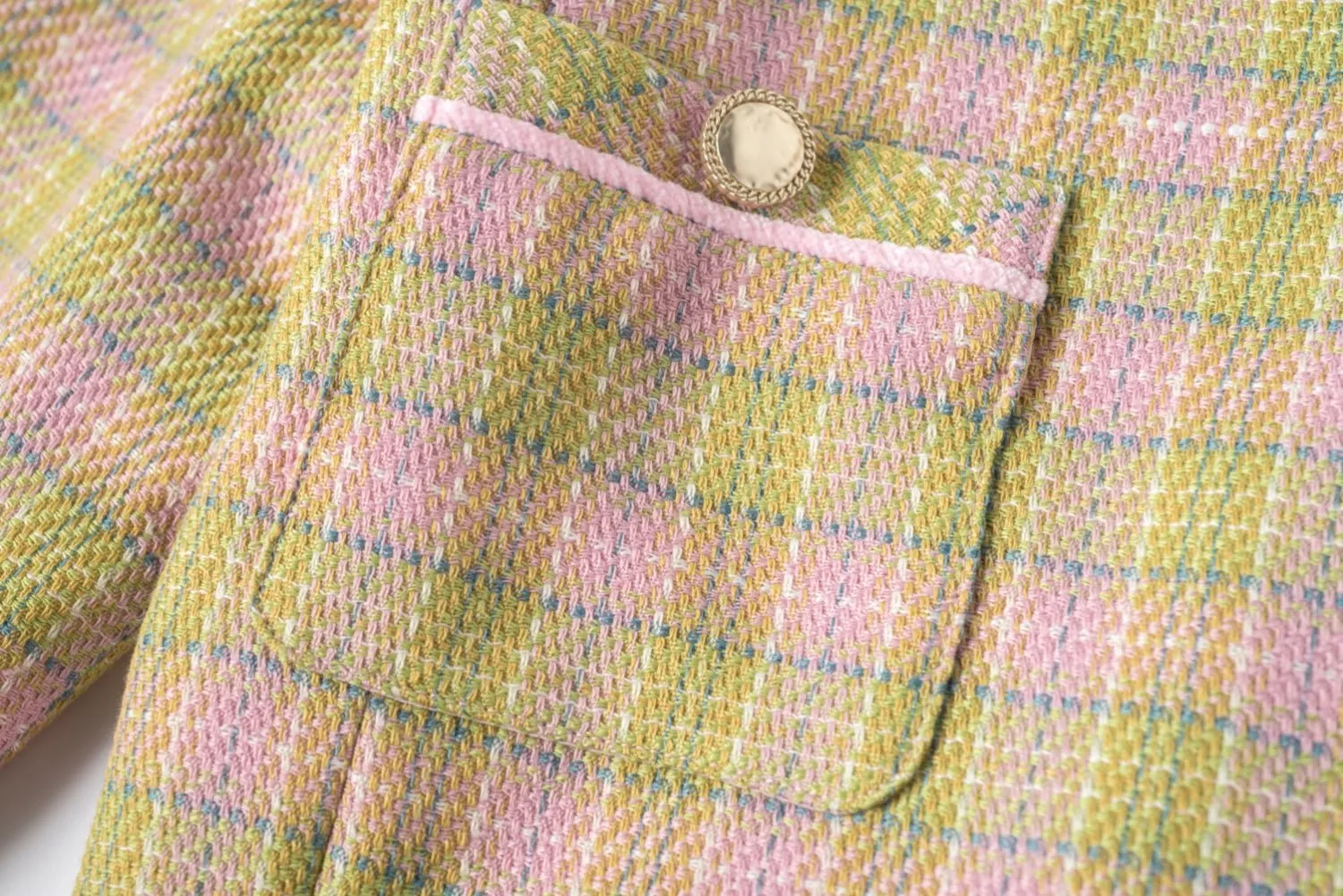 Checkered Tweed Plaid Blazer in Pink And Green