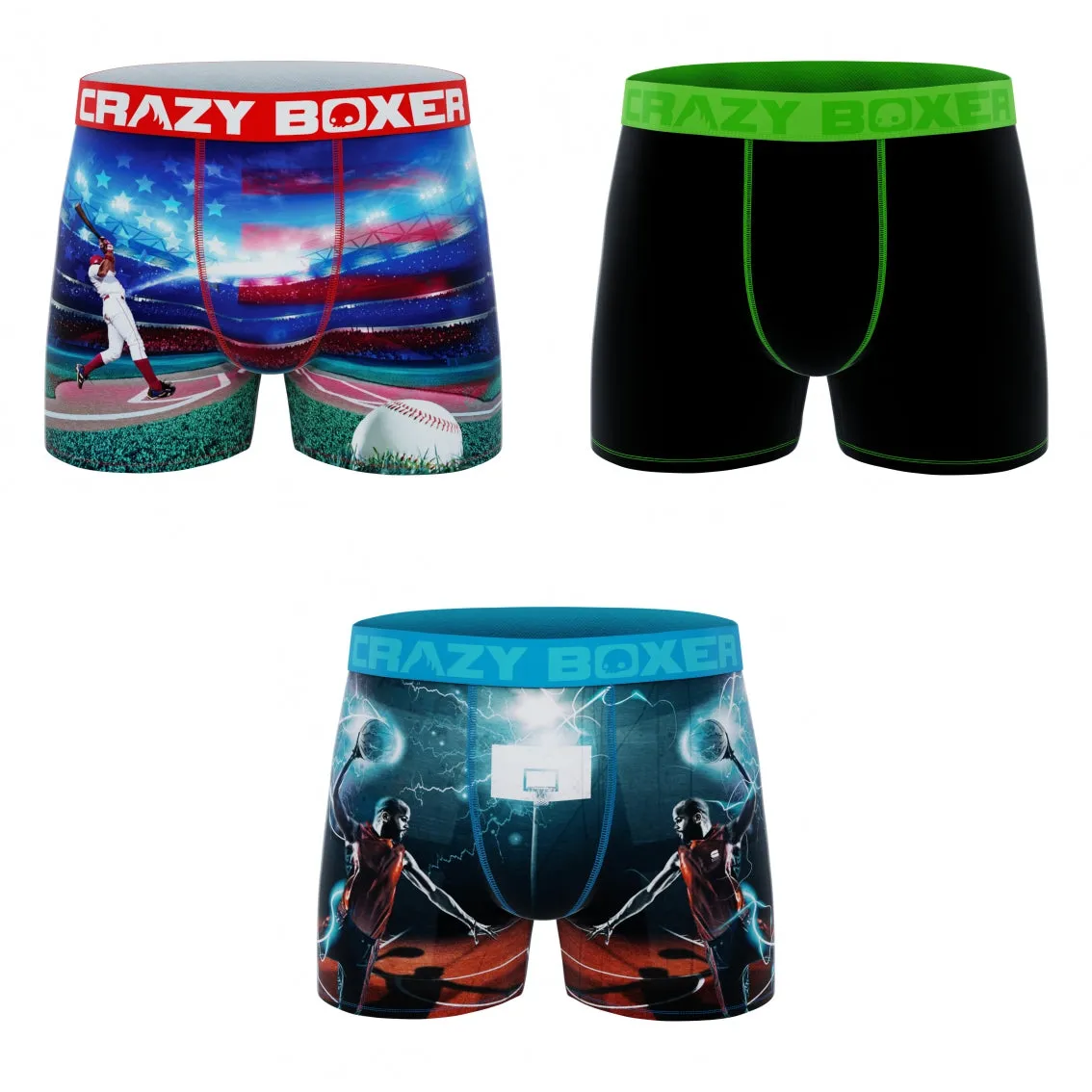CRAZYBOXER All Star Baseball Basketball Men's Boxer Briefs (3 pack)