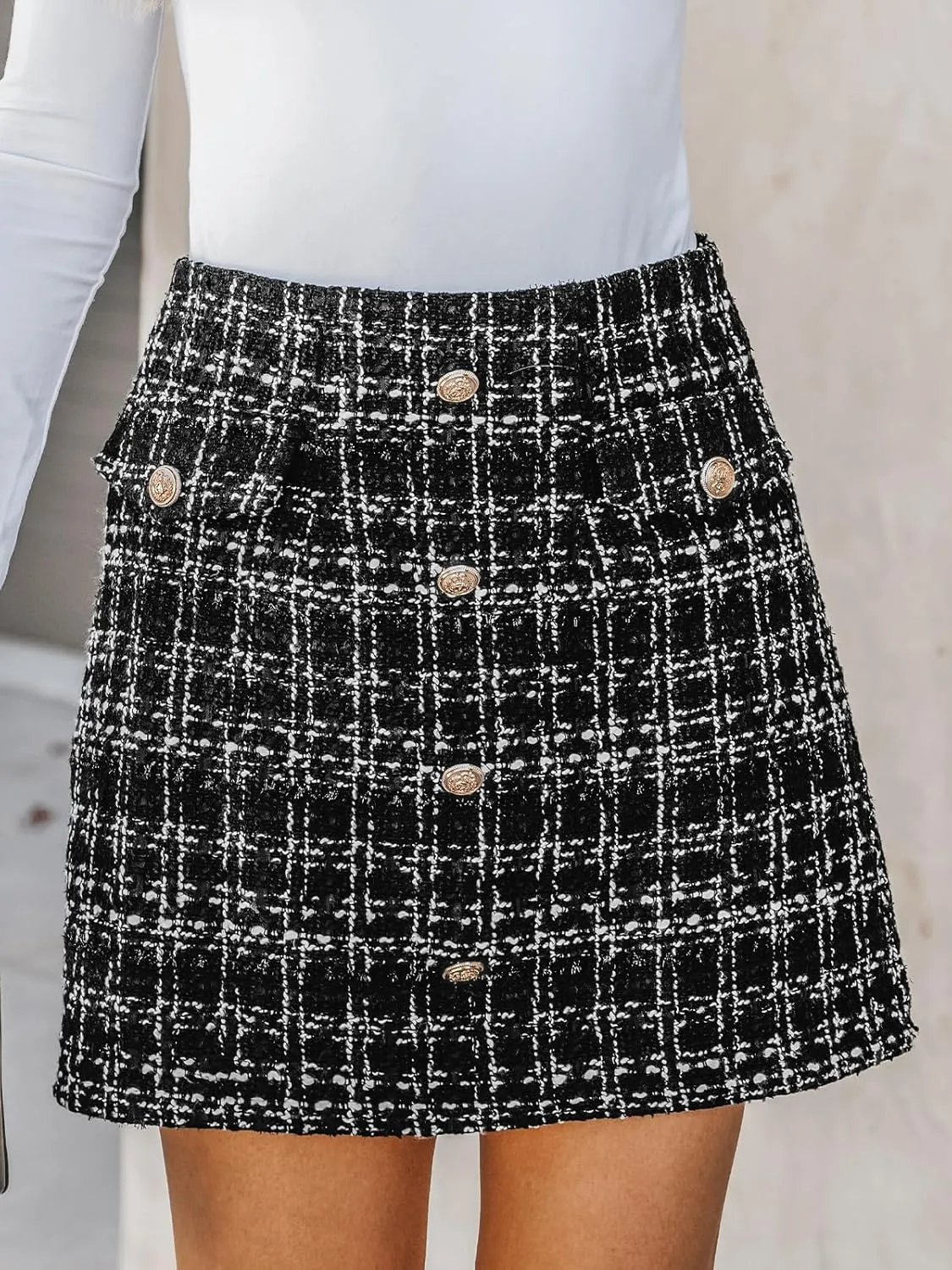 CUPSHE Women Skirts Tweed High Waist Mini Skirt Short Skirts