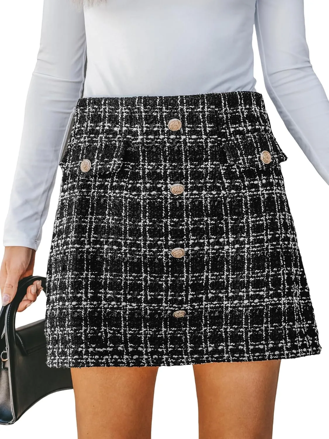 CUPSHE Women Skirts Tweed High Waist Mini Skirt Short Skirts