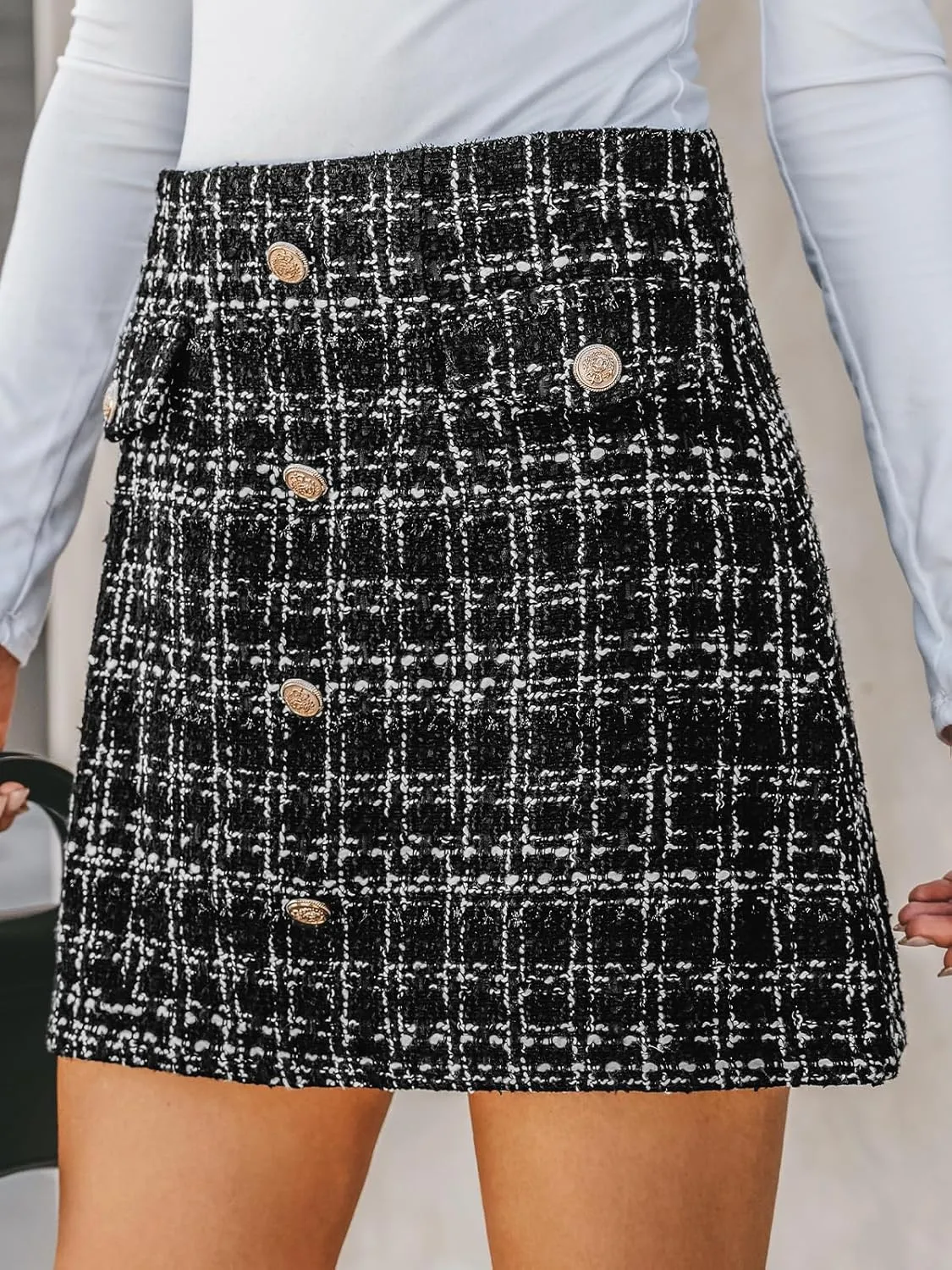 CUPSHE Women Skirts Tweed High Waist Mini Skirt Short Skirts