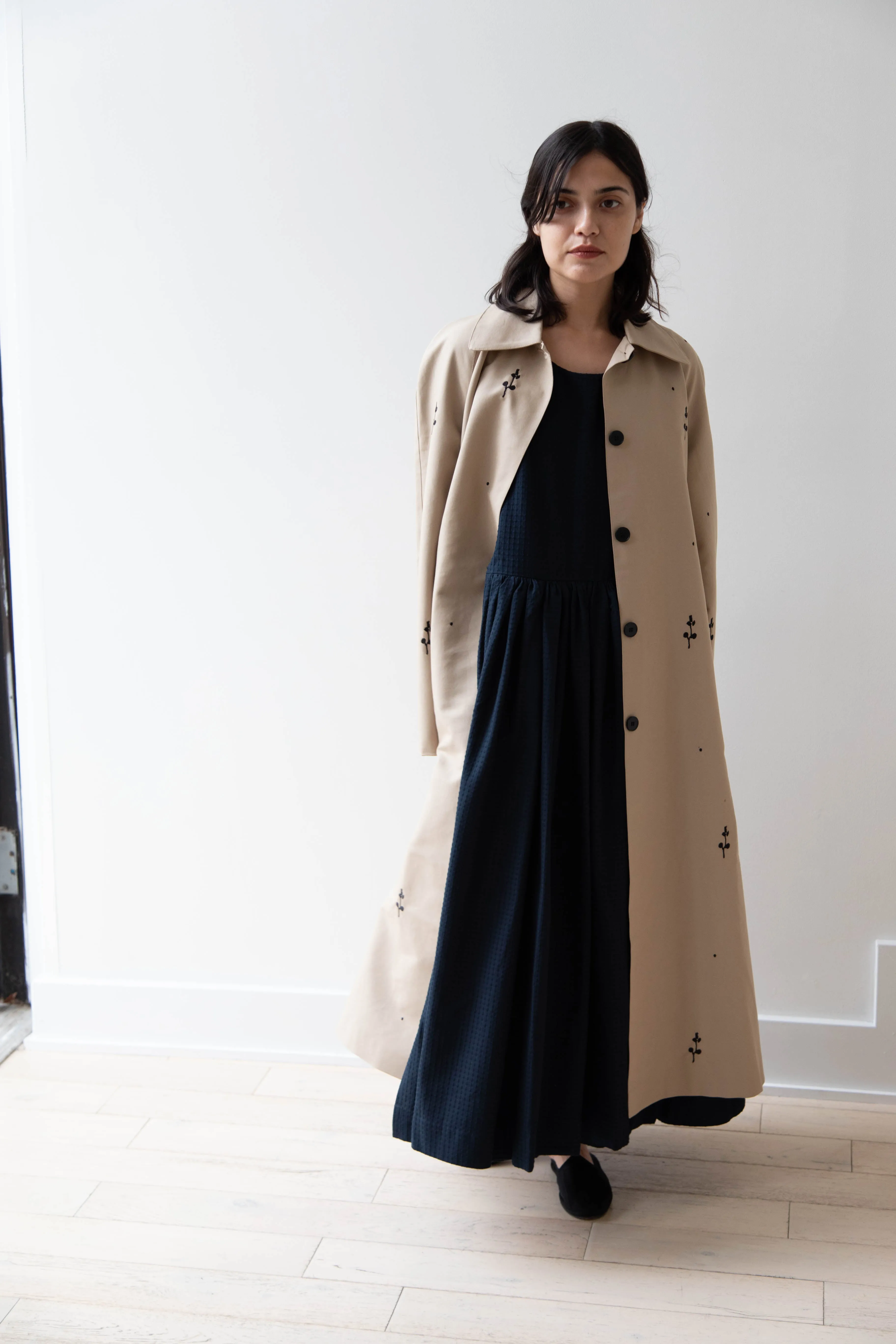 Delegan | Trench Coat with Embroidery in Beige & Black