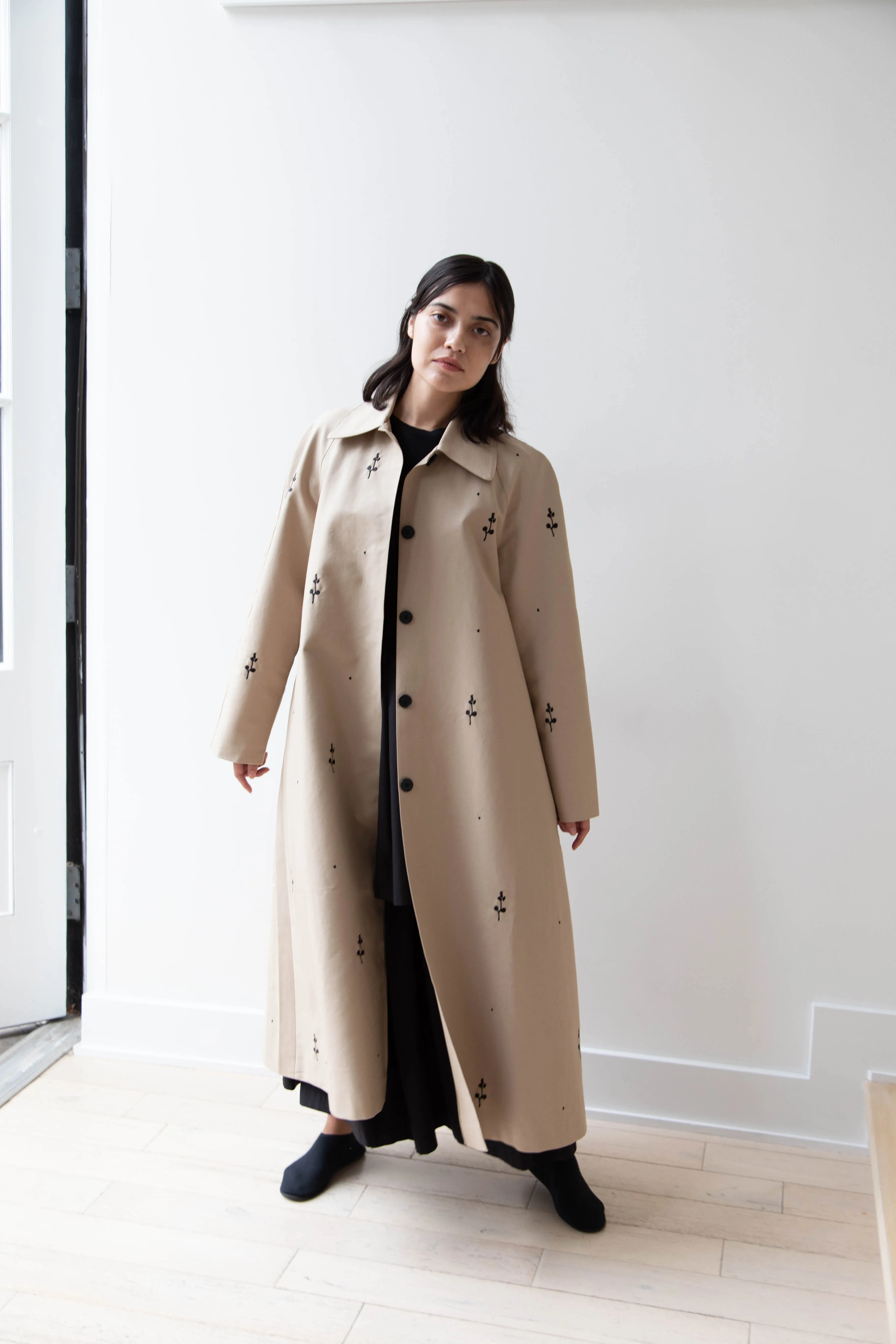 Delegan | Trench Coat with Embroidery in Beige & Black