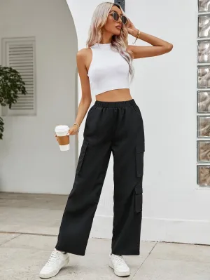 Elastic Waist Flap Pocket Side Cargo Pant