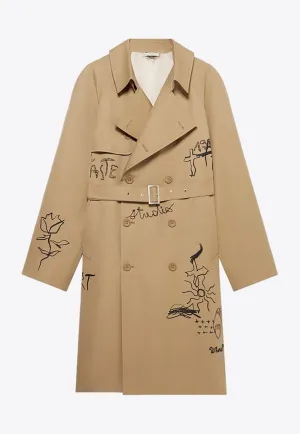 Embroidered Scribble Trench Coat