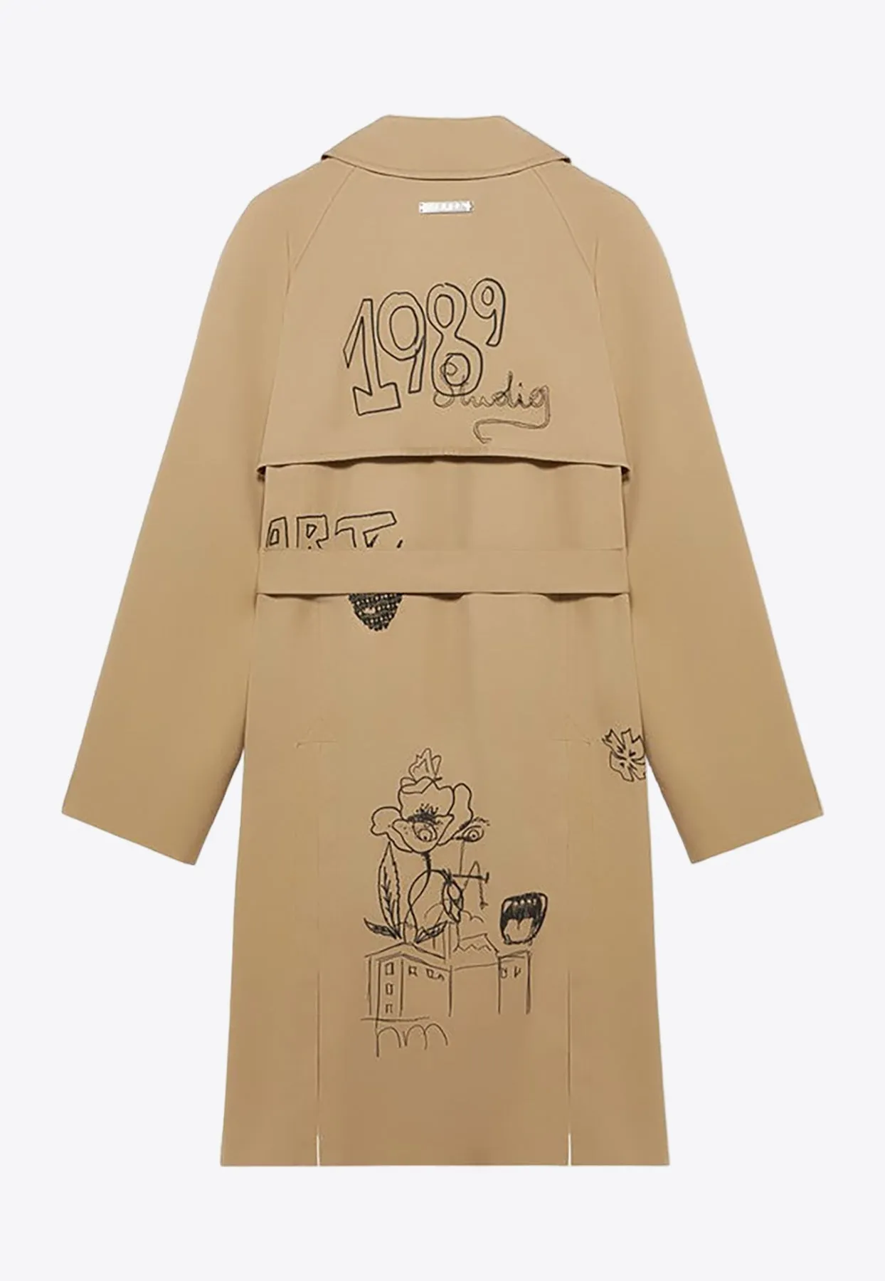 Embroidered Scribble Trench Coat