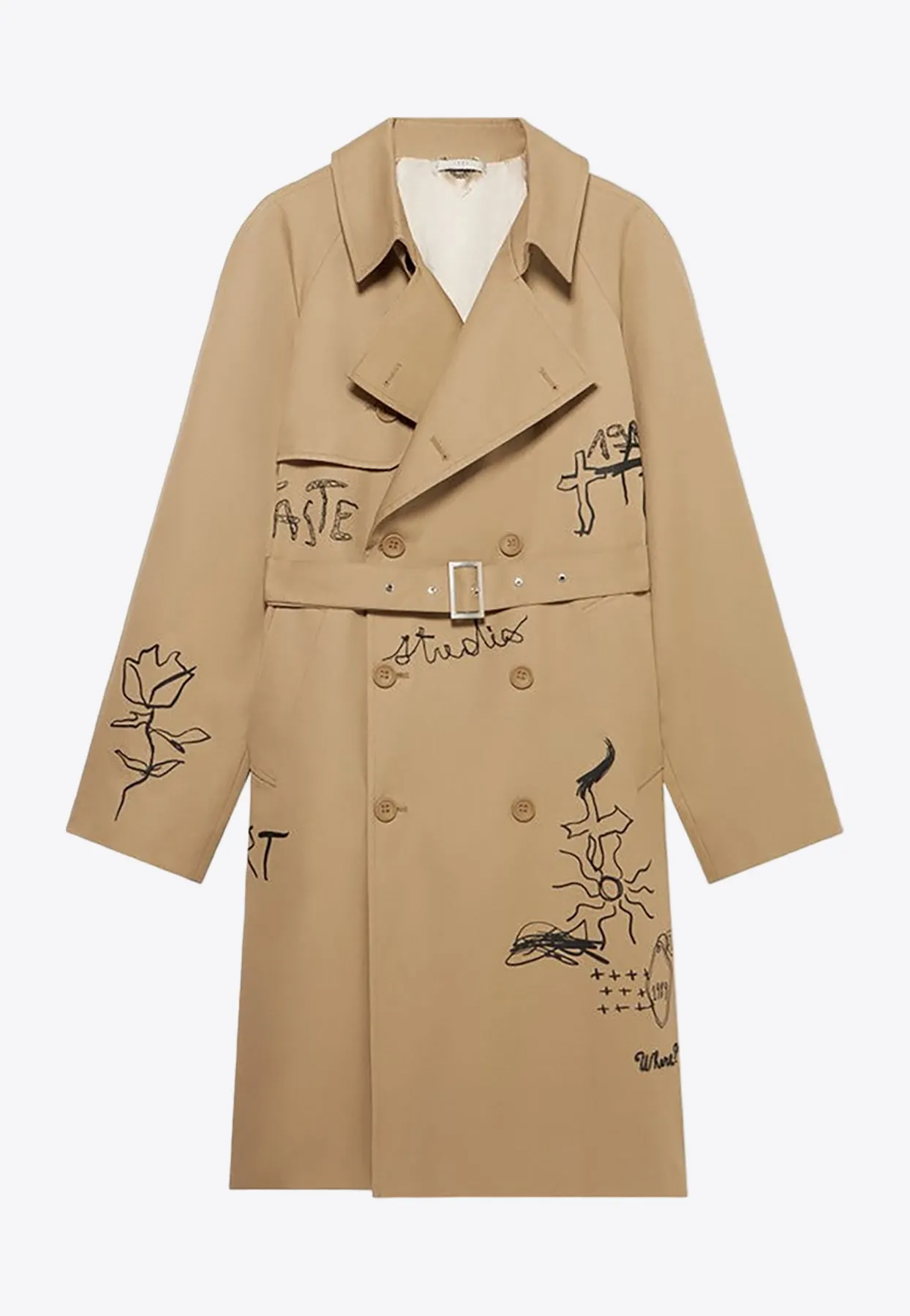 Embroidered Scribble Trench Coat