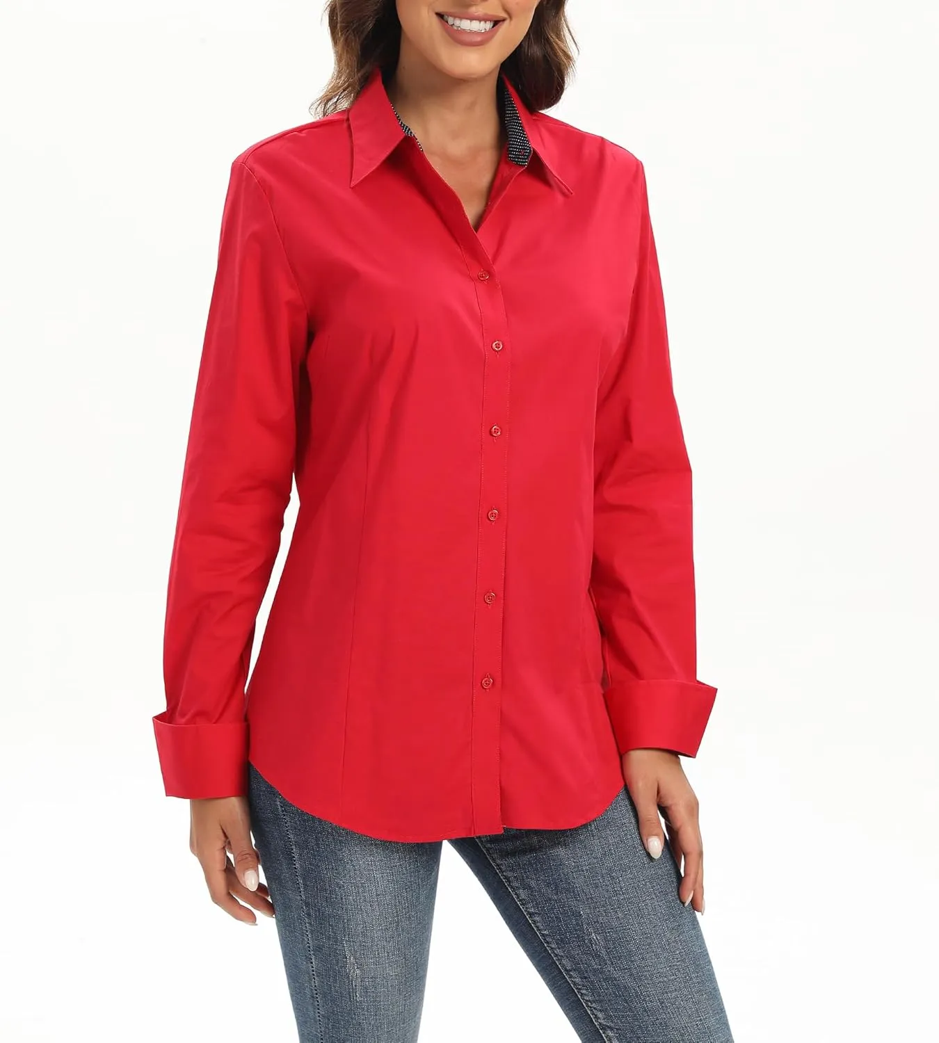 Esabel.C Womens Button Down Shirts Long Sleeve Regular Fit Stretch Work Blouse