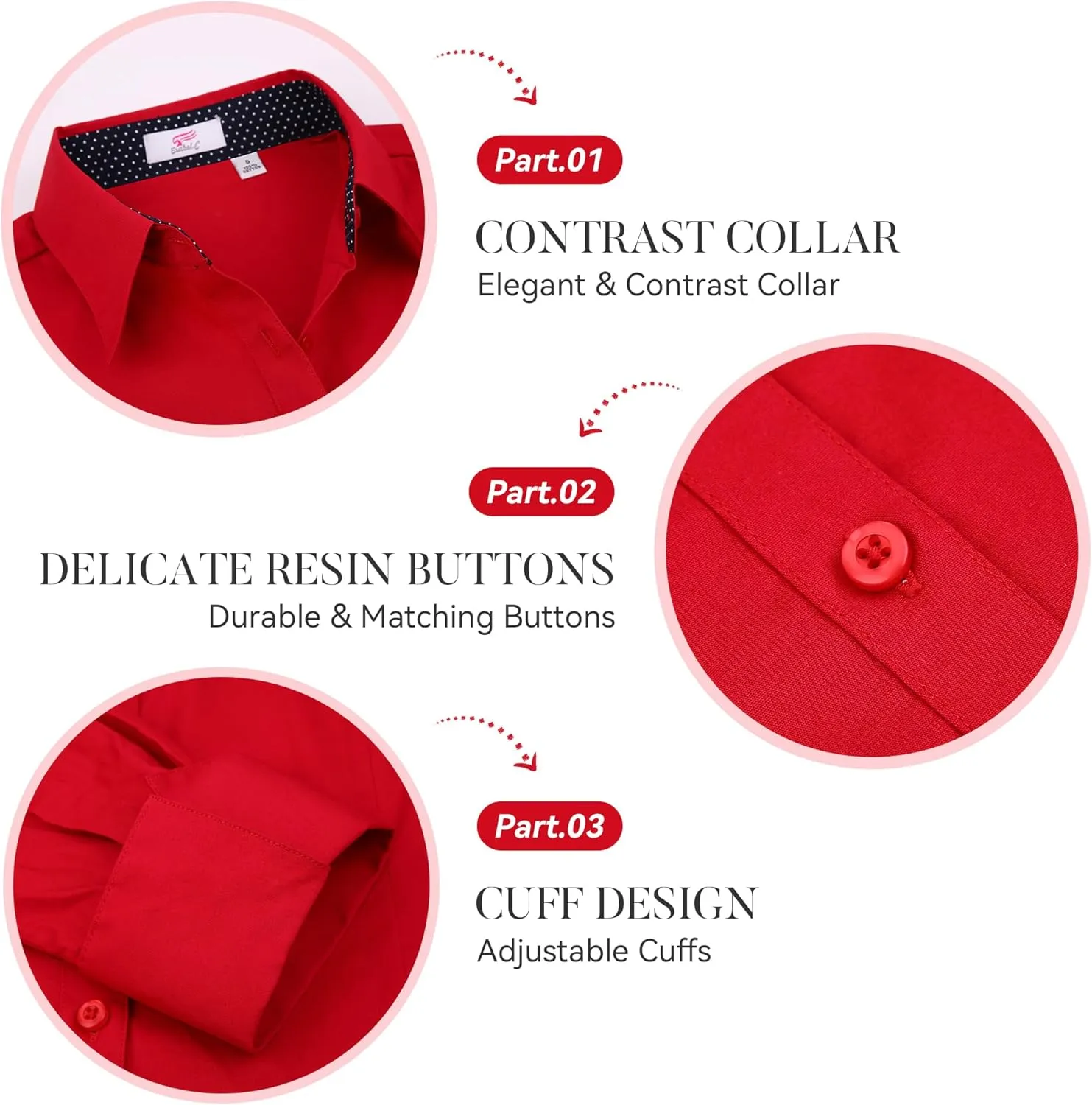 Esabel.C Womens Button Down Shirts Long Sleeve Regular Fit Stretch Work Blouse