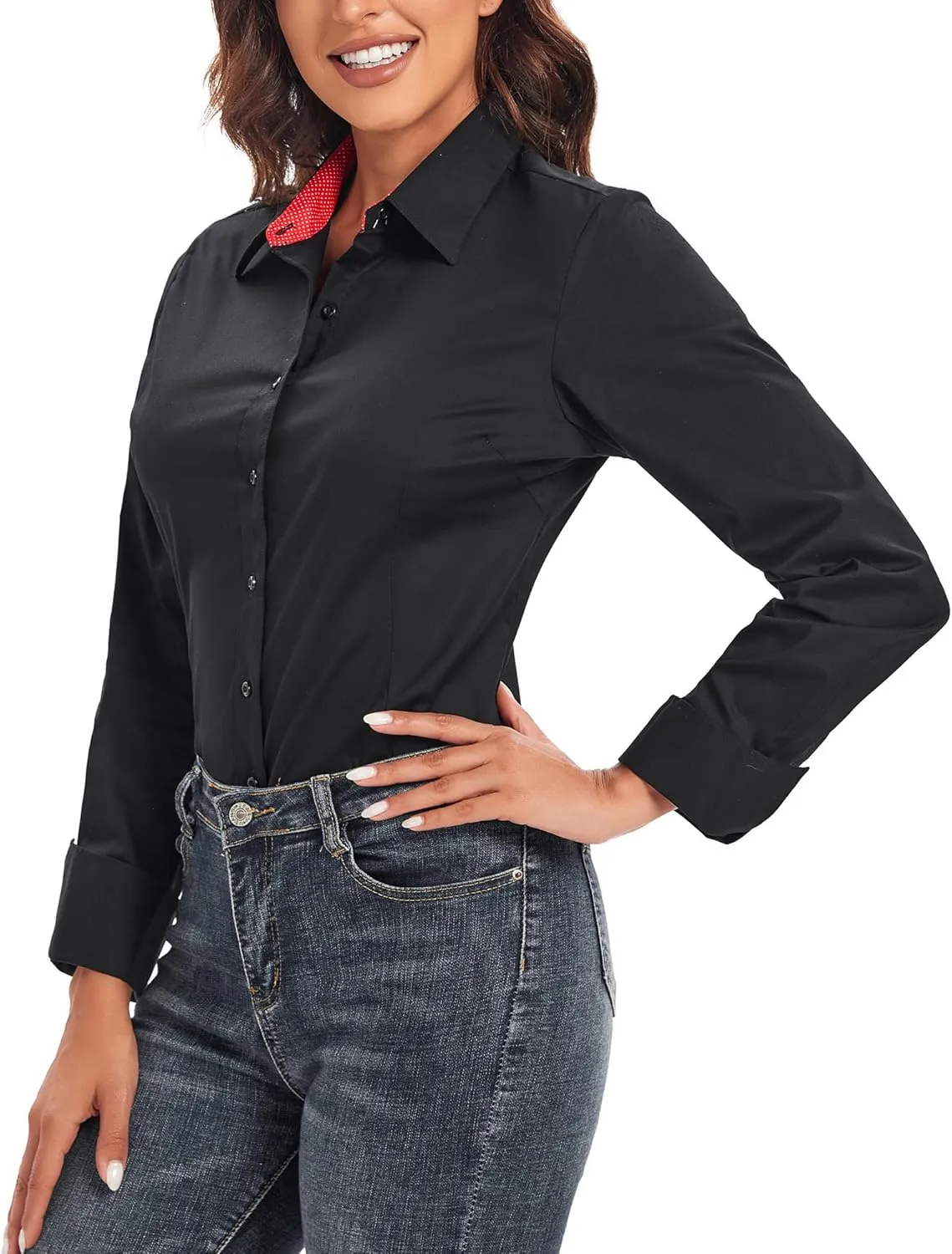 Esabel.C Womens Button Down Shirts Long Sleeve Regular Fit Stretch Work Blouse